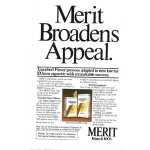 Vintage 1977 Merit Cigarette Print Ad Kings 100s